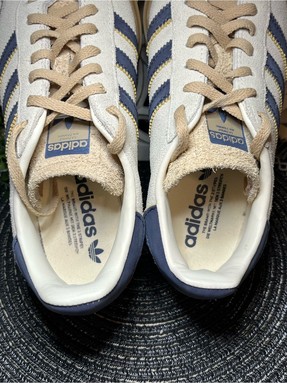 Adidas Gazelle Suede Sneakers in Cream with Navy Stripes - Picture 8 of 12